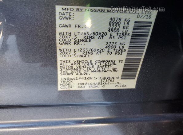1N6BA1F41GN514844 2016 NISSAN TITAN Gray Widok komory silnika