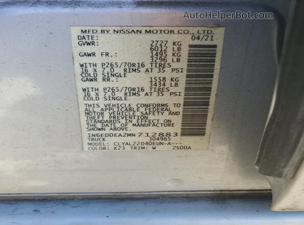 1N6ED0EA2MN712883 2021 NISSAN FRONTIER Silver Vista del compartimento del motor