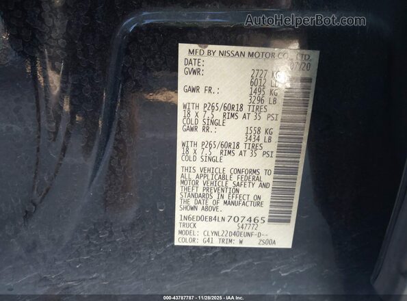 1N6ED0EB4LN707465 2020 NISSAN FRONTIER Черный 