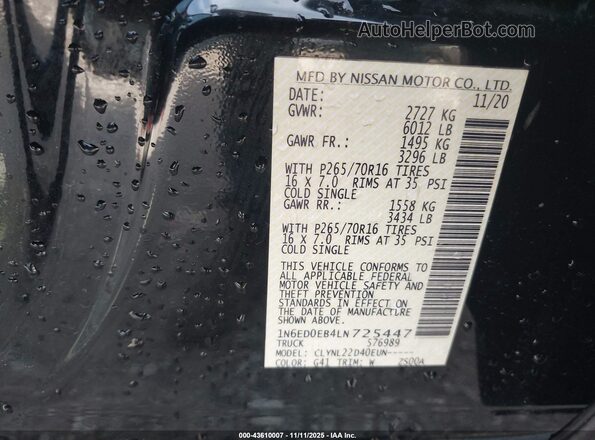 1N6ED0EB4LN725447 2020 NISSAN FRONTIER Black Widok komory silnika