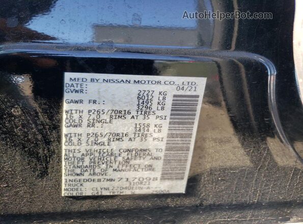 1N6ED0EB7MN717098 2021 NISSAN FRONTIER Black Vista del compartimento del motor
