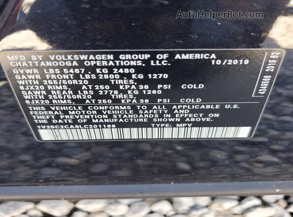 1V25C2CA9LC201166 2020 VOLKSWAGEN ATLAS Black VIN sticker view