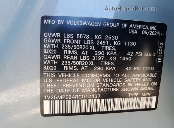 1V25MPE84RC012437 2024 VOLKSWAGEN ID.4 Синий 