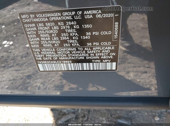 1V26E2CA9LC218693 2020 VOLKSWAGEN ATLAS Black Vista del compartimento del motor