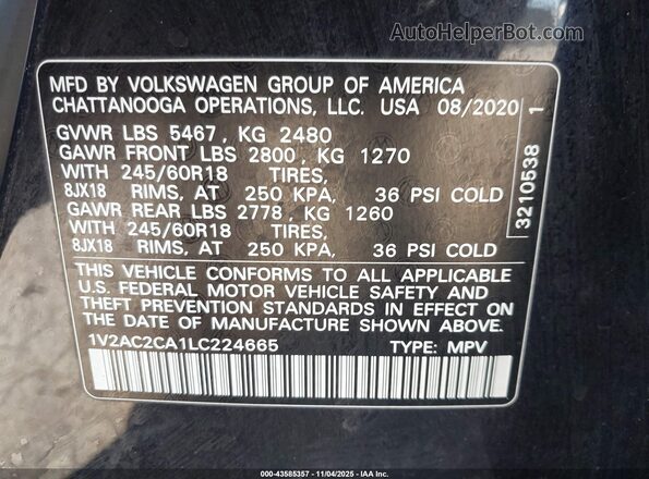 1V2AC2CA1LC224665 2020 VOLKSWAGEN ATLAS Black Շարժիչի բաժամունքի տեսք