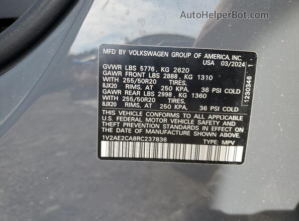 1V2AE2CA8RC237836 2024 VOLKSWAGEN ATLAS Charcoal Widok wnętrza 360 stopni