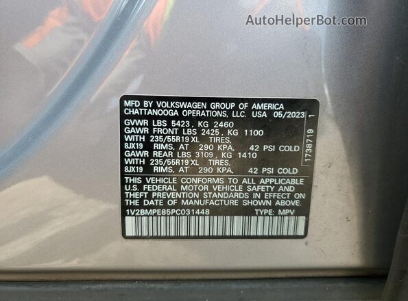 1V2BMPE85PC031448 2023 VOLKSWAGEN ID.4 Gray VIN կոդի պիտակի տեսք