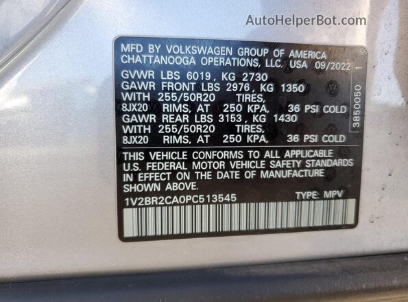 1V2BR2CA0PC513545 2023 VOLKSWAGEN ATLAS Silver Vista interior de 360 grados
