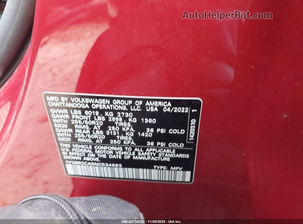 1V2BR2CA5NC534663 2022 VOLKSWAGEN ATLAS Red 