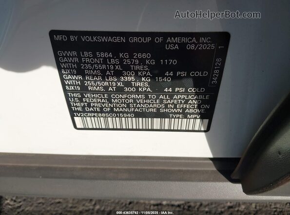 1V2CRPE88SC015940 2025 VOLKSWAGEN ID.4 Белый Вид подкапотного пространства