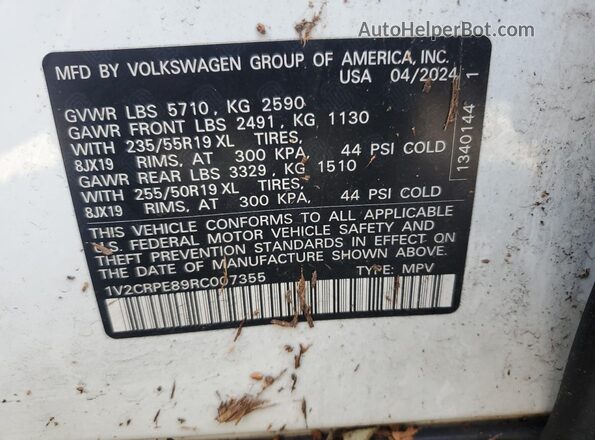 1V2CRPE89RC007355 2024 VOLKSWAGEN ID.4 White VIN კოდის სტიკერის ხედი
