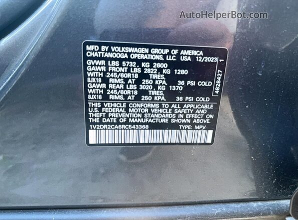 1V2DR2CA6RC543368 2024 VOLKSWAGEN ATLAS Gray Widok tylnych siedzeń