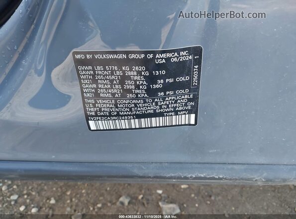 1V2FE2CA3RC249351 2024 VOLKSWAGEN ATLAS Gray ძრავის განყოფილების ხედი