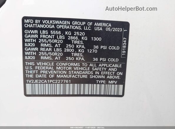 1V2JE2CA1PC227761 2023 VOLKSWAGEN ATLAS White Вид підкапотного простору