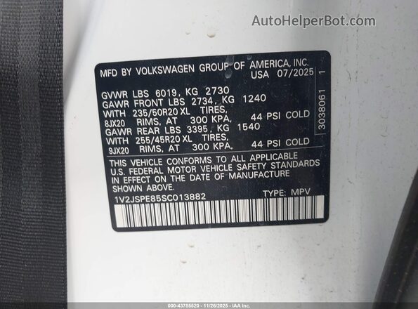 1V2JSPE85SC013882 2025 VOLKSWAGEN ID.4 White Engine compartment view