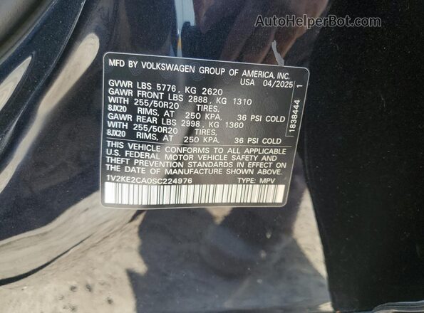 1V2KE2CA0SC224976 2025 VOLKSWAGEN ATLAS Black VIN կոդի պիտակի տեսք