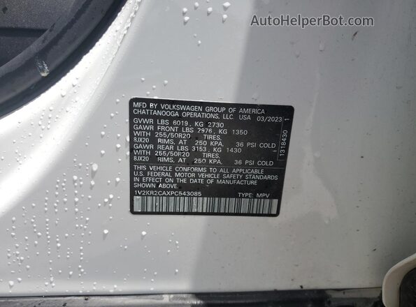1V2KR2CAXPC543085 2023 VOLKSWAGEN ATLAS White Панорамний вид салону 360°