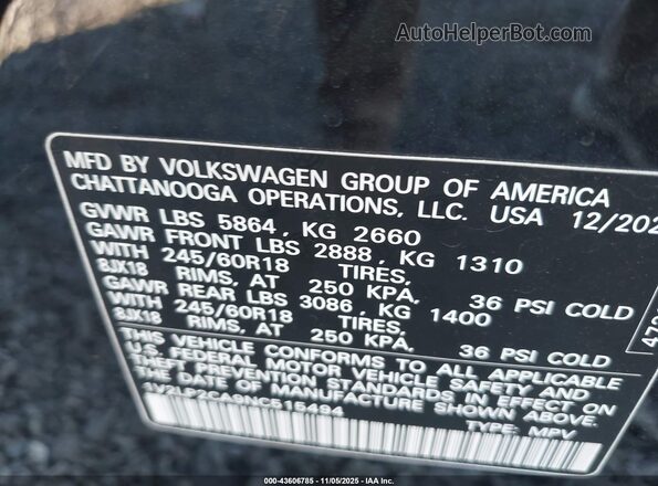 1V2LP2CA9NC515494 2022 VOLKSWAGEN ATLAS Black Vista del compartimento del motor