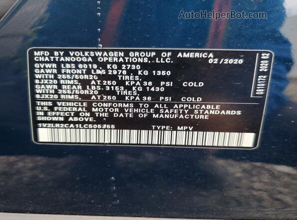 1V2LR2CA1LC505355 2020 VOLKSWAGEN ATLAS Blue 360 interior view