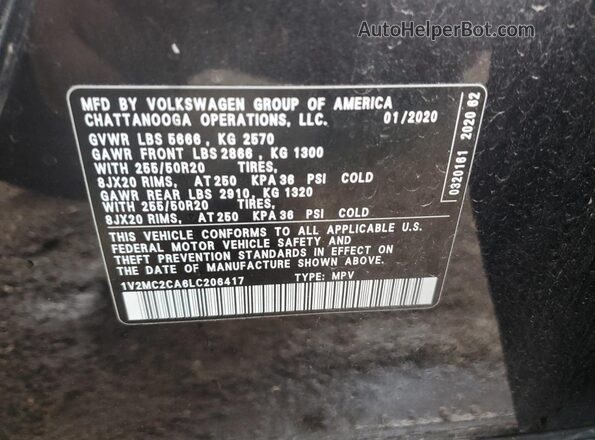 1V2MC2CA6LC206417 2020 VOLKSWAGEN ATLAS Black ძრავის განყოფილების ხედი