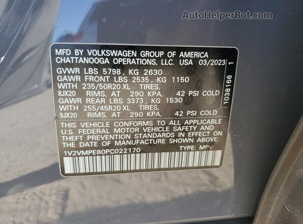 1V2VMPE80PC022170 2023 VOLKSWAGEN ID.4 Серый Вид наклейки с VIN-кодом