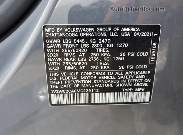 1V2WC2CA8MC229112 2021 VOLKSWAGEN ATLAS Silver Vista del compartimento del motor