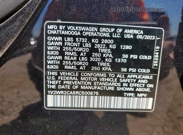 1V2WR2CA5RC500875 2024 VOLKSWAGEN ATLAS Black Панорамний вид салону 360°