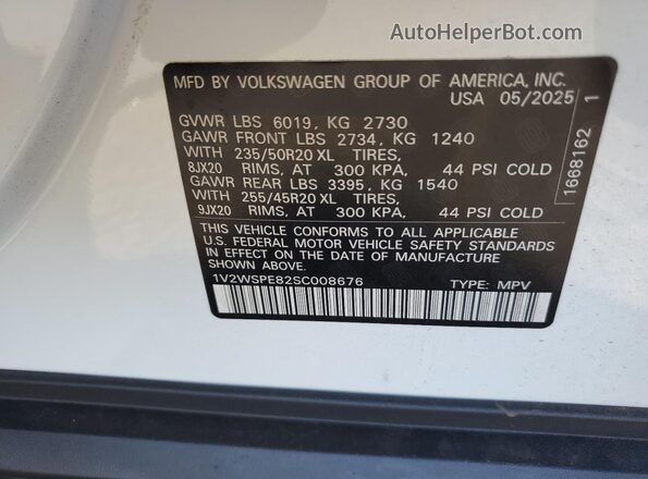 1V2WSPE82SC008676 2025 VOLKSWAGEN ID.4 White VIN sticker view
