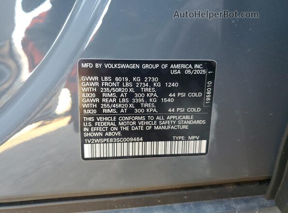 1V2WSPE83SC009464 2025 VOLKSWAGEN ID.4 Gray 360 interior view