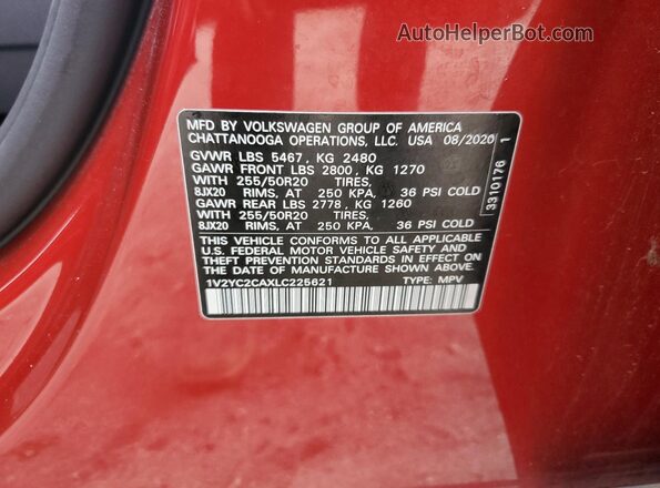 1V2YC2CAXLC225621 2020 VOLKSWAGEN ATLAS Red Widok wnętrza 360 stopni