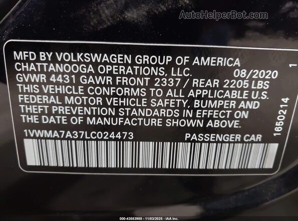 1VWMA7A37LC024473 2020 VOLKSWAGEN PASSAT Black Engine compartment view