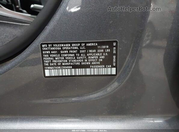 1VWMA7A38LC004586 2020 VOLKSWAGEN PASSAT Gray ძრავის განყოფილების ხედი