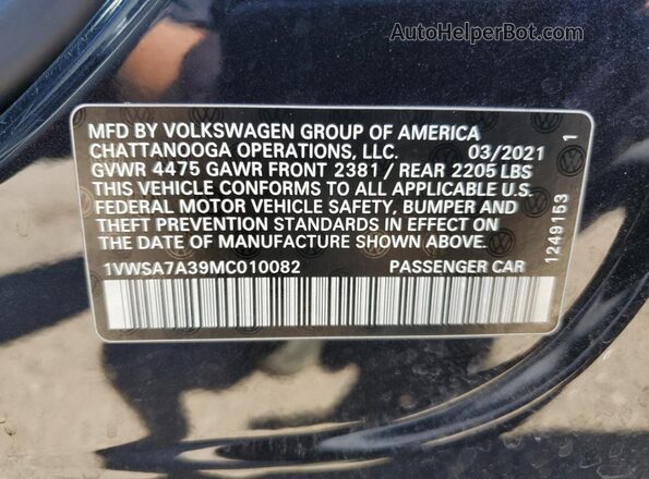 1VWSA7A39MC010082 2021 VOLKSWAGEN PASSAT Черный Вид подкапотного пространства