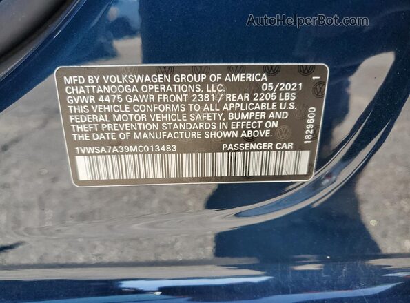 1VWSA7A39MC013483 2021 VOLKSWAGEN PASSAT Blue Engine compartment view