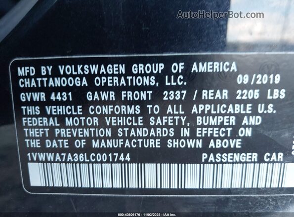1VWWA7A36LC001744 2020 VOLKSWAGEN PASSAT Black Widok komory silnika