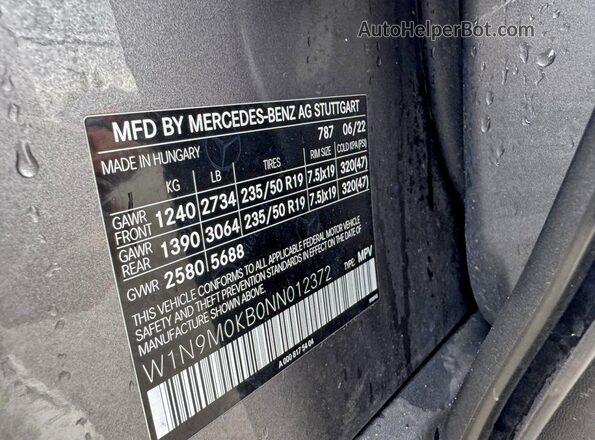 W1N9M0KB0NN012372 2022 MERCEDES-BENZ EQB Charcoal 
