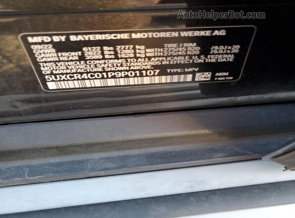 5UXCR4C01P9P01107 2023 BMW X5 Black Панорамний вид салону 360°