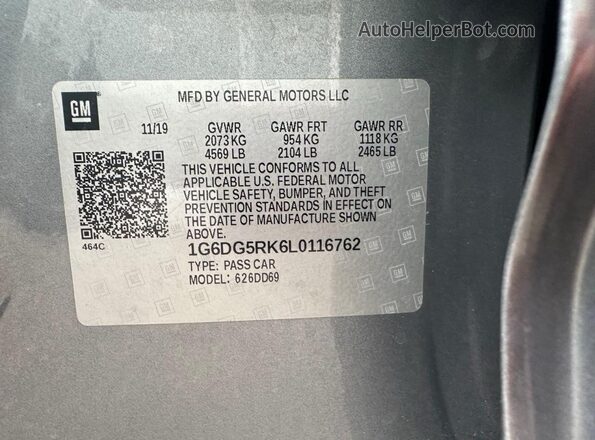 1G6DG5RK6L0116762 2020 CADILLAC CT4 Gray 