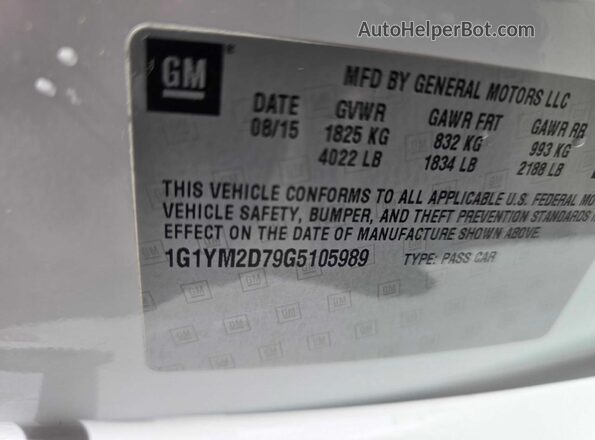 1G1YM2D79G5105989 2016 CHEVROLET CORVETTE White Widok wnętrza z tyłu