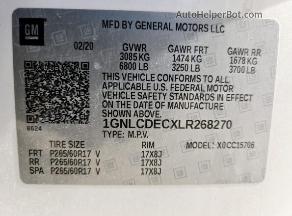 1GNLCDECXLR268270 2020 CHEVROLET TAHOE White Widok wnętrza 360 stopni