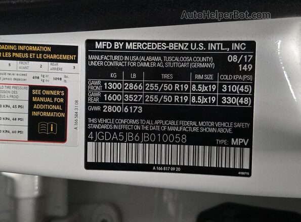 4JGDA5JB6JB010058 2018 MERCEDES-BENZ GLE-CLASS White Սալոնի հետևի տեսք