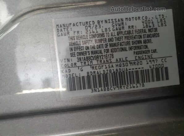 3N1AB8CV9RY216178 2024 NISSAN SENTRA Gray VIN կոդի պիտակի տեսք