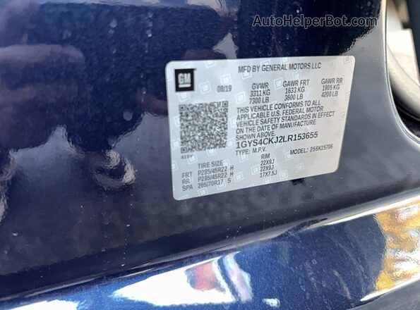 1GYS4CKJ2LR153655 2020 CADILLAC ESCALADE Blue Вид задньої частини салону