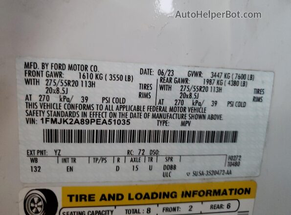 1FMJK2A89PEA51035 2023 FORD EXPEDITION White Widok wnętrza 360 stopni