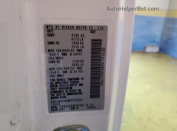 3N6CM0KN8MK707630 2021 NISSAN NV White Вид наклейки з VIN-кодом