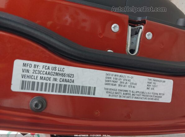 2C3CCAAG2MH661623 2021 CHRYSLER 300 Orange Вид підкапотного простору