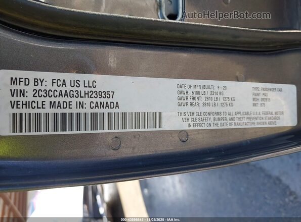 2C3CCAAG3LH239357 2020 CHRYSLER 300 Black 