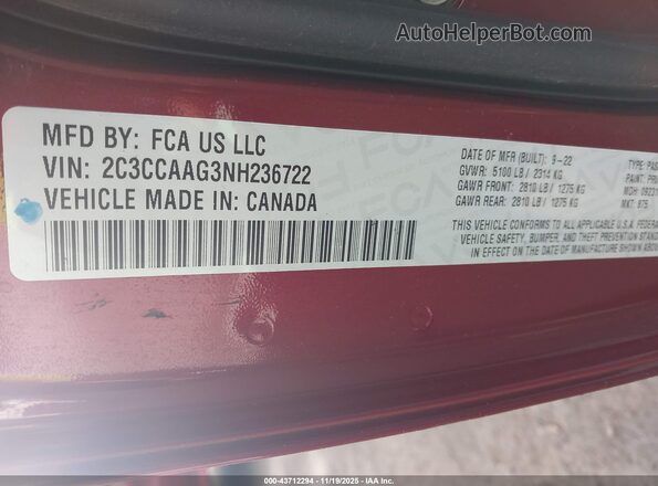 2C3CCAAG3NH236722 2022 CHRYSLER 300 Burgundy Engine compartment view