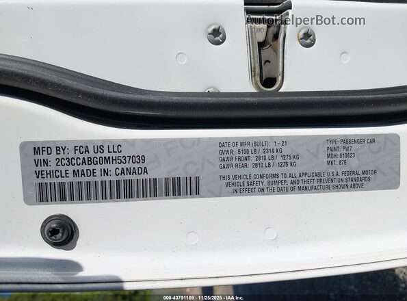2C3CCABG0MH537039 2021 CHRYSLER 300 White 