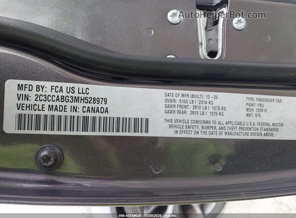 2C3CCABG3MH528979 2021 CHRYSLER 300 Gray Engine compartment view